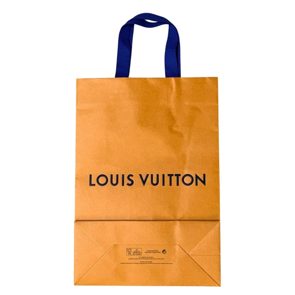 Louis Vuitton Orange Paper Shopping Bag Navy Blue Handles 14.5x10.5 Med Gift Bag